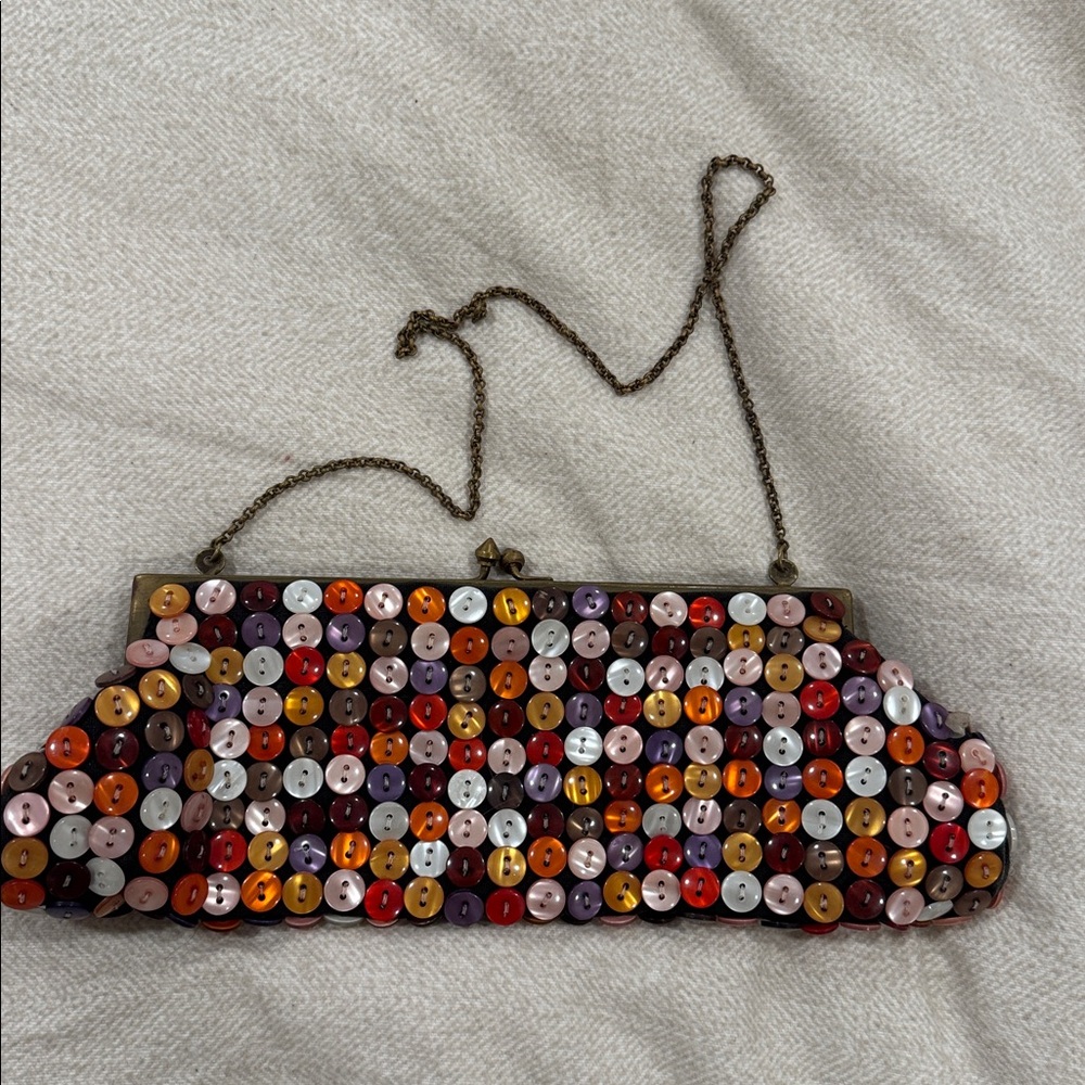 Vintage Button Bag Mini Purse Kisslock Metal Chain Tiny Clutch Formal Fun